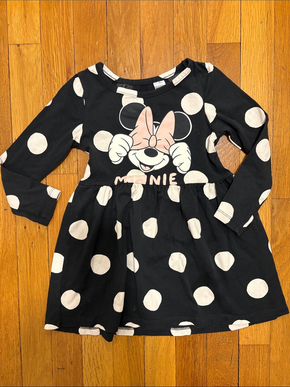 H&M Black Polka Dot Minnie Mouse Dress with Pink Bow 2-4 y